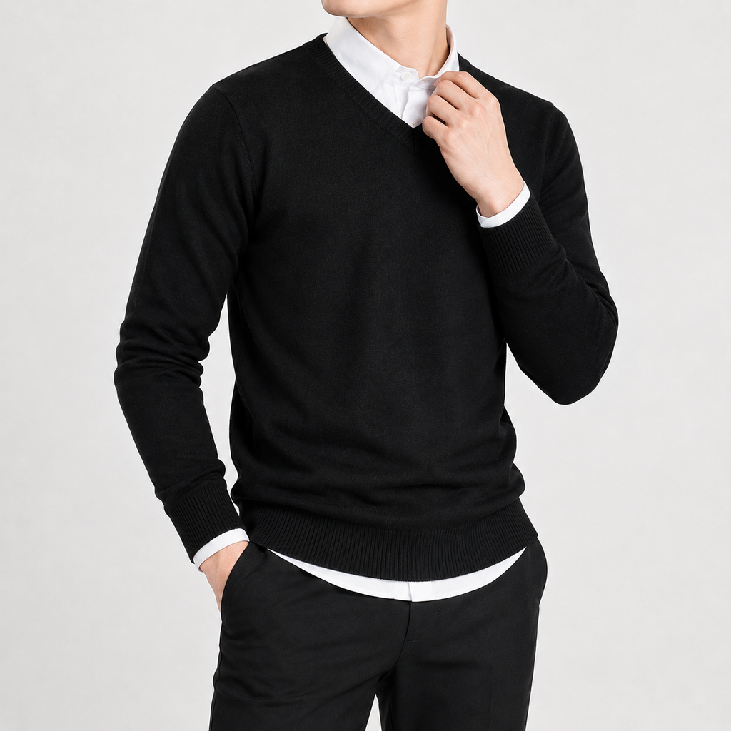 Men’s V Neck Jumper – Classic Knitted Long Sleeve Pullover
