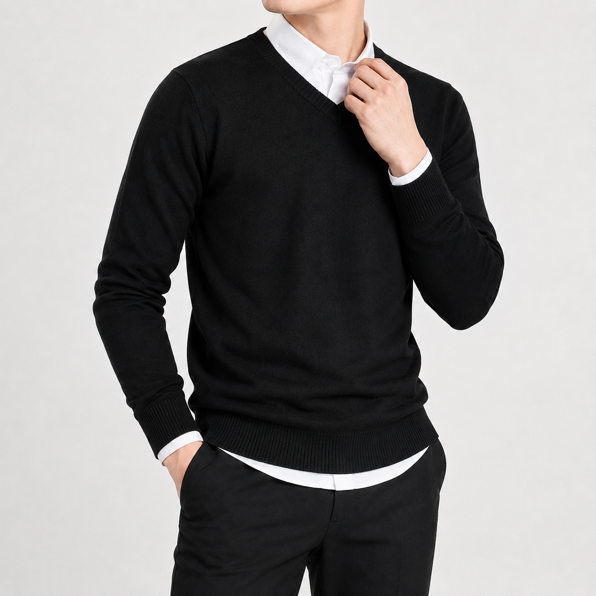 Men’s V Neck Jumper – Classic Knitted Long Sleeve Pullover