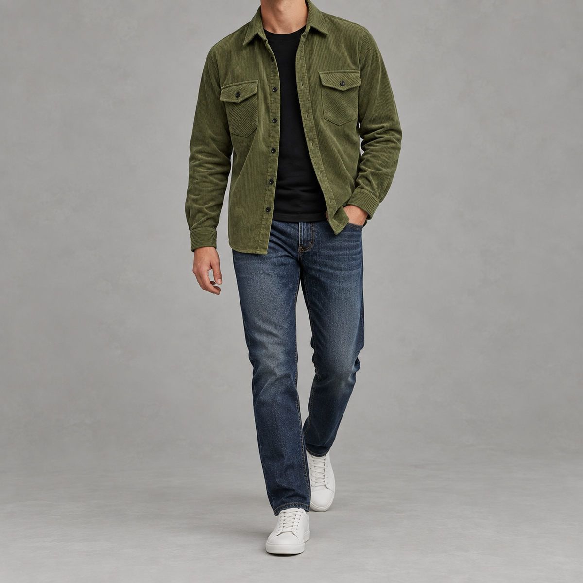 Men’s Corduroy Shirt Jacket – Plus Size Long Sleeve Lapel Shacket