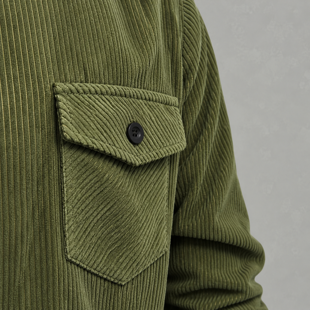 Men’s Corduroy Shirt Jacket – Plus Size Long Sleeve Lapel Shacket