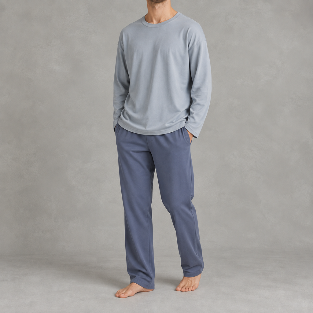 Men’s Cotton Pyjama Set – 100% Cotton Long Sleeve Top and Trousers