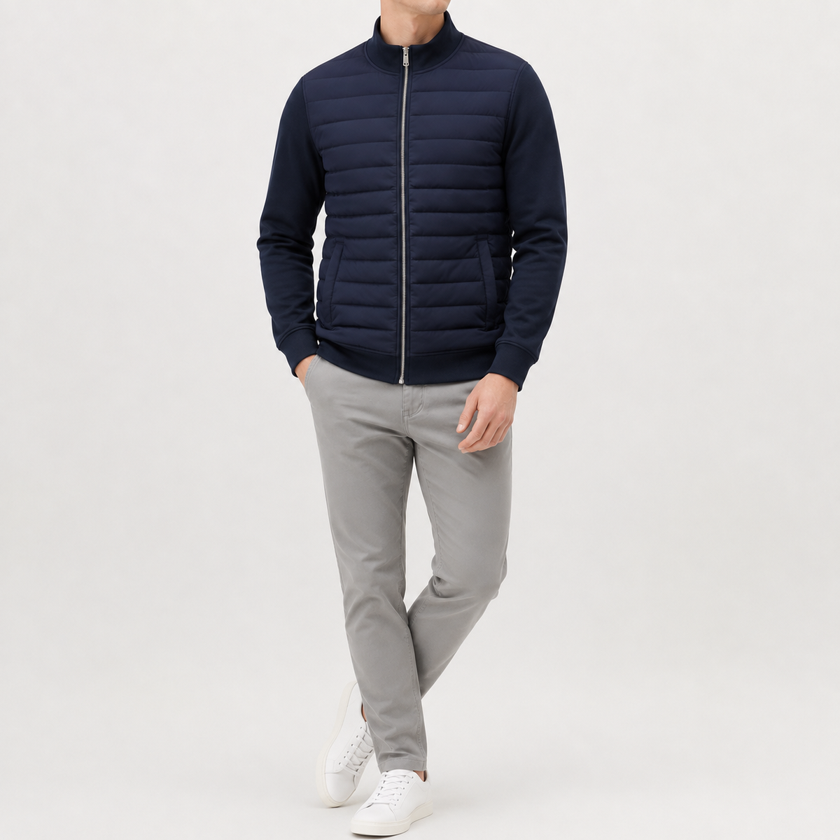 Men’s Lightweight Jacket – Stand Collar Knitted Winter Padded Coat