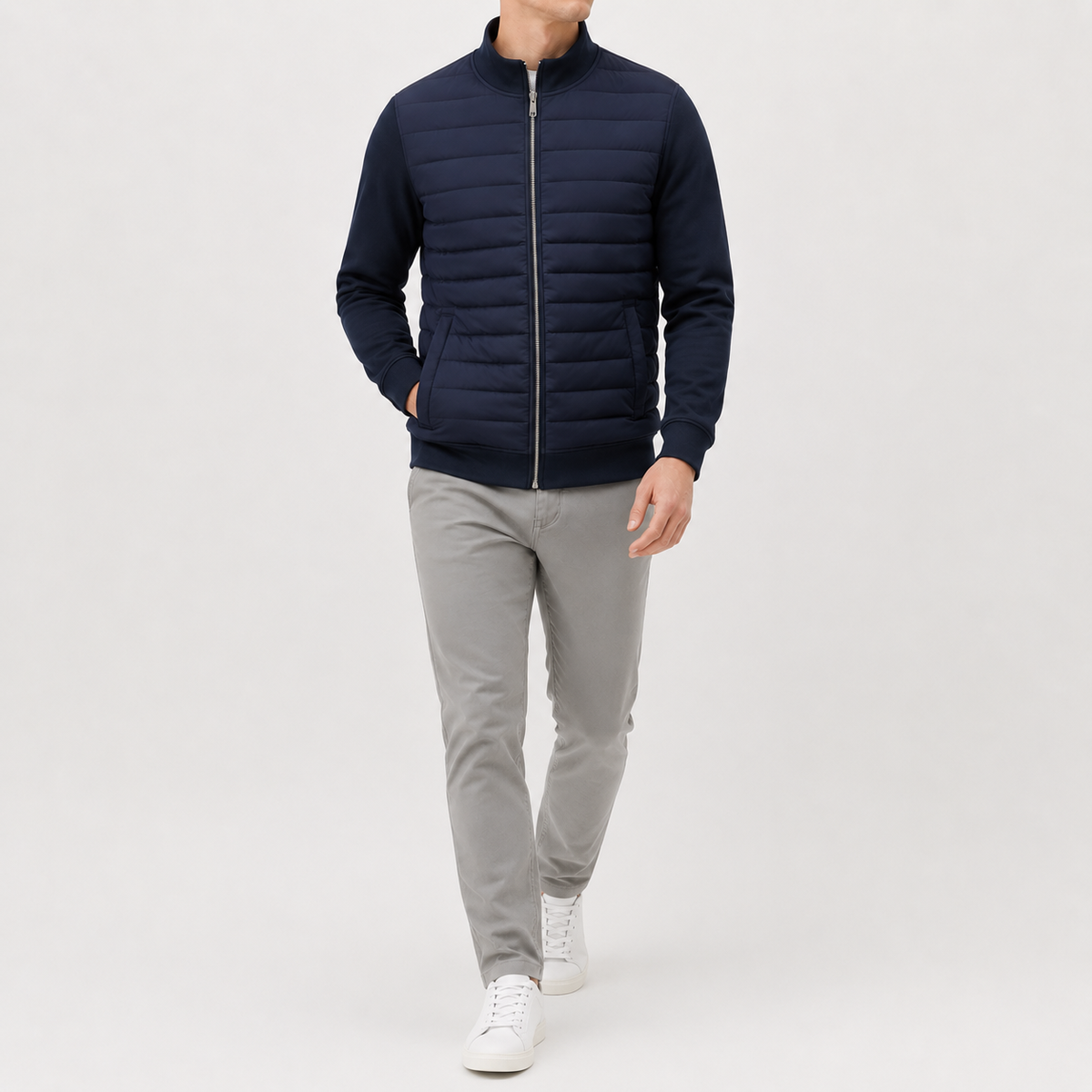 Men’s Lightweight Jacket – Stand Collar Knitted Winter Padded Coat