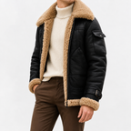 Men’s Leather Jacket – Faux Fur Lined Winter Coat with Thick Imitation Leather