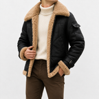 Men’s Leather Jacket – Faux Fur Lined Winter Coat with Thick Imitation Leather