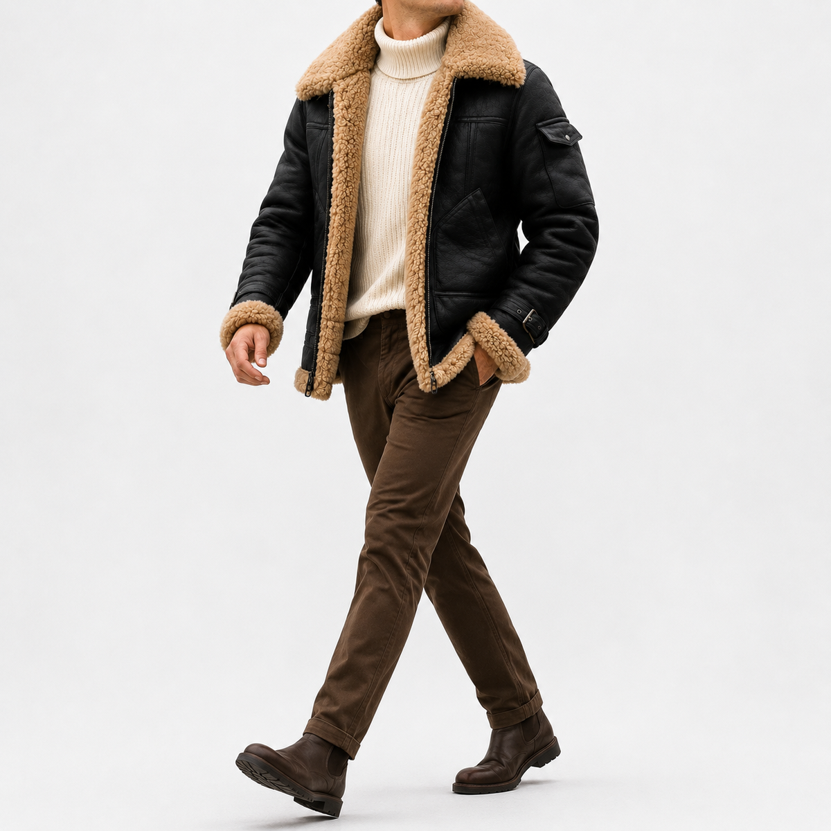 Men’s Leather Jacket – Faux Fur Lined Winter Coat with Thick Imitation Leather