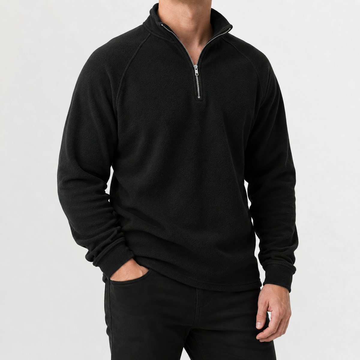 Men’s Fleece Quarter Zip – Slim Fit Stand Collar Warm Pullover Jumper