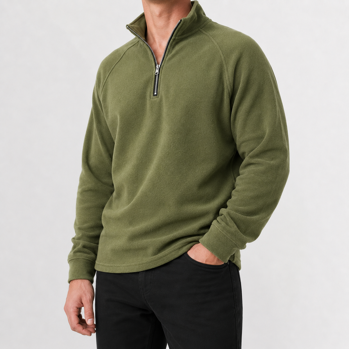 Men’s Fleece Quarter Zip – Slim Fit Stand Collar Warm Pullover Jumper