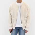 Men’s Knitted Cardigan – Funnel Neck Full Zip Jumper with Pockets