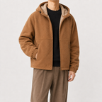 Men’s Fleece Jacket – Hooded Thickened Lambswool-Style Warm Cardigan Coat