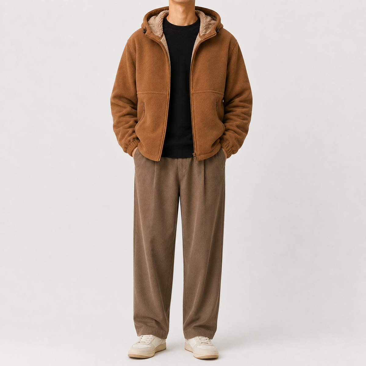 Men’s Fleece Jacket – Hooded Thickened Lambswool-Style Warm Cardigan Coat