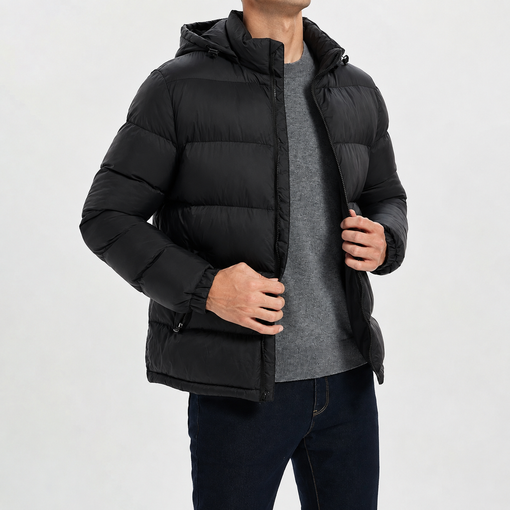 Men’s Hooded Quilted Jacket – Warm Padded Winter Coat with Hood