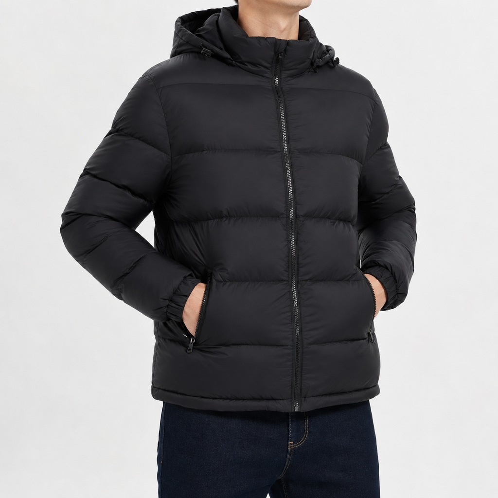 Men’s Hooded Quilted Jacket – Warm Padded Winter Coat with Hood