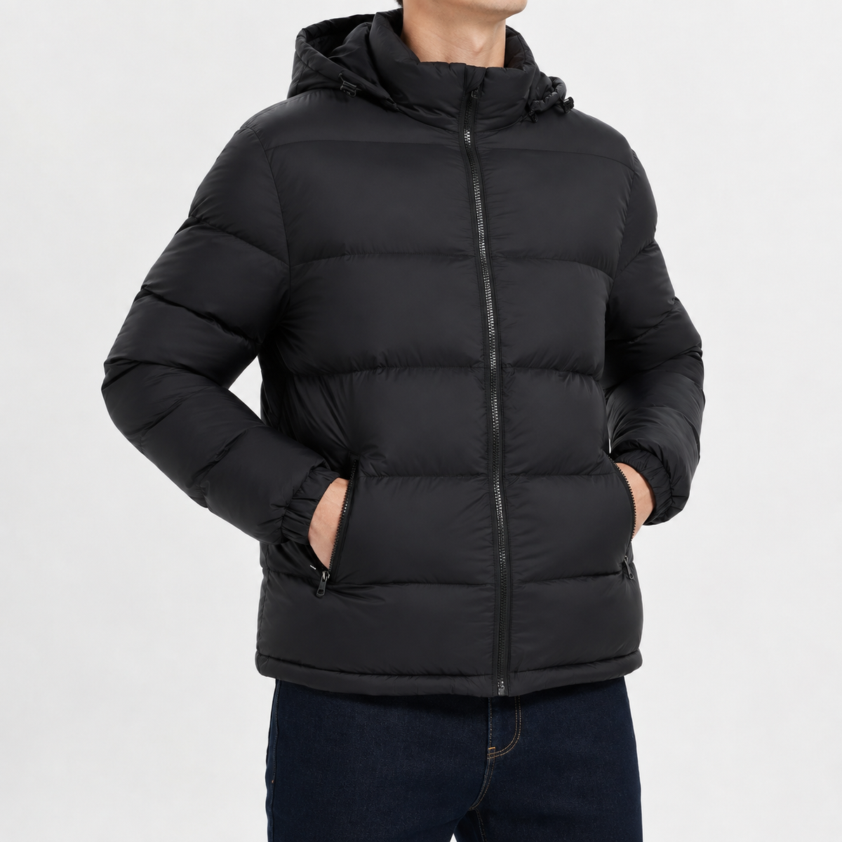 Men’s Hooded Quilted Jacket – Warm Padded Winter Coat with Hood