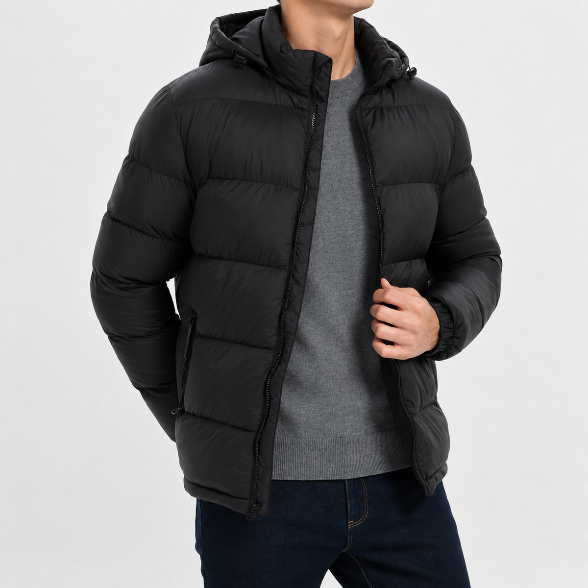 Men’s Hooded Quilted Jacket – Warm Padded Winter Coat with Hood