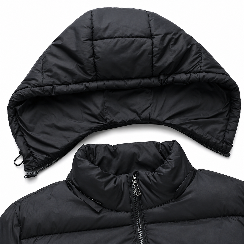 Men’s Hooded Quilted Jacket – Warm Padded Winter Coat with Hood