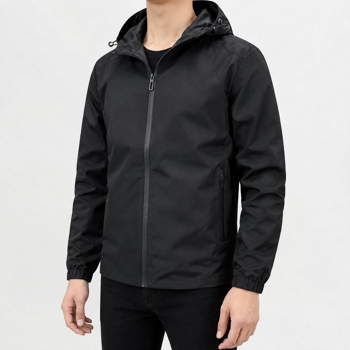Men’s Waterproof Jacket – Hooded Casual Raincoat with Long Sleeves