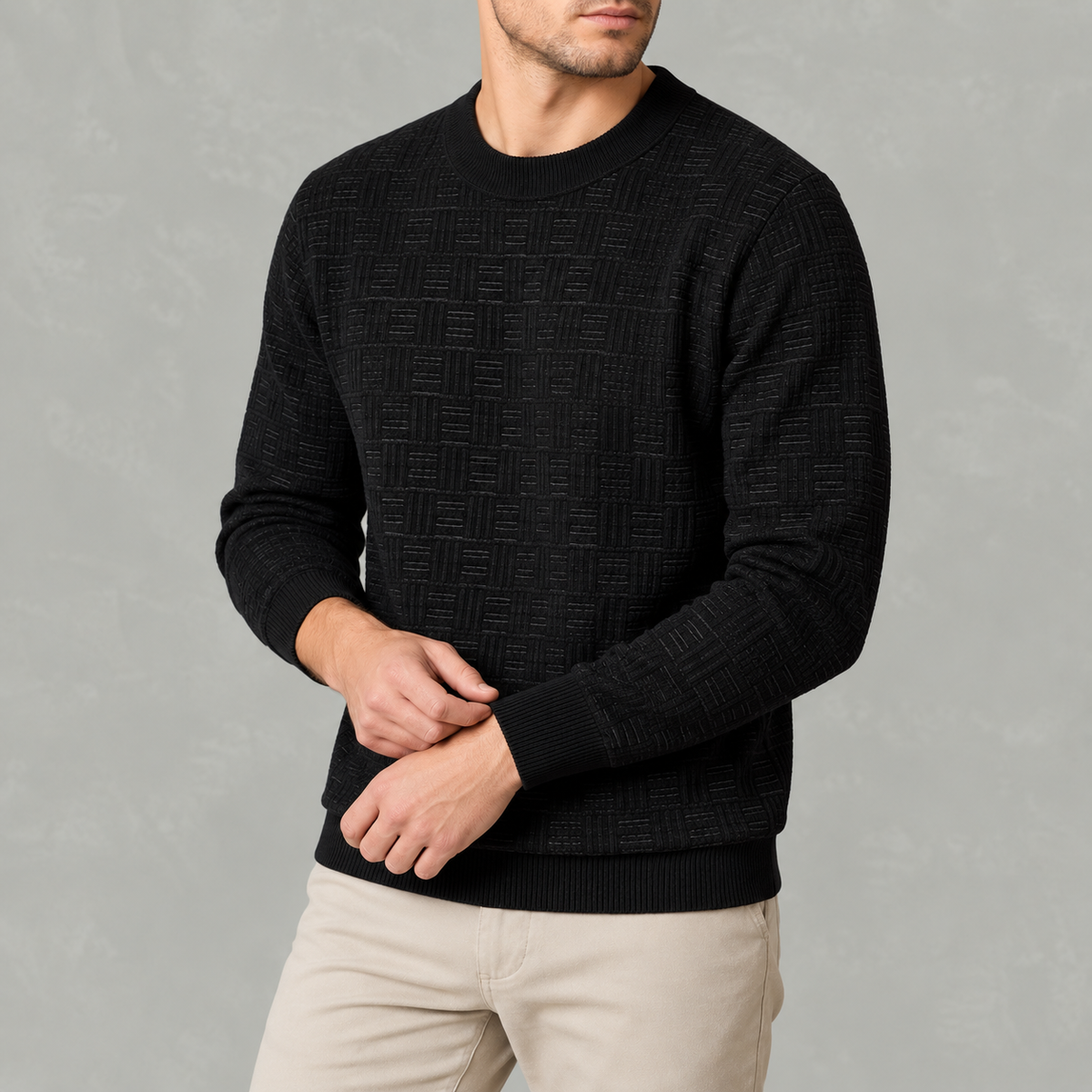 Men’s Jacquard Jumper – Fleece Lined Thick Knit Pullover