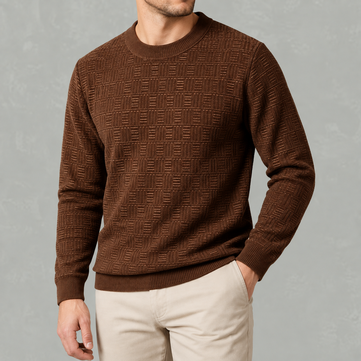 Men’s Jacquard Jumper – Fleece Lined Thick Knit Pullover