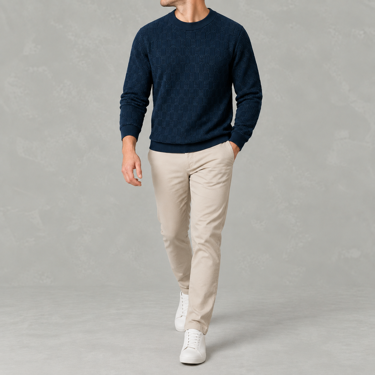 Men’s Jacquard Jumper – Fleece Lined Thick Knit Pullover