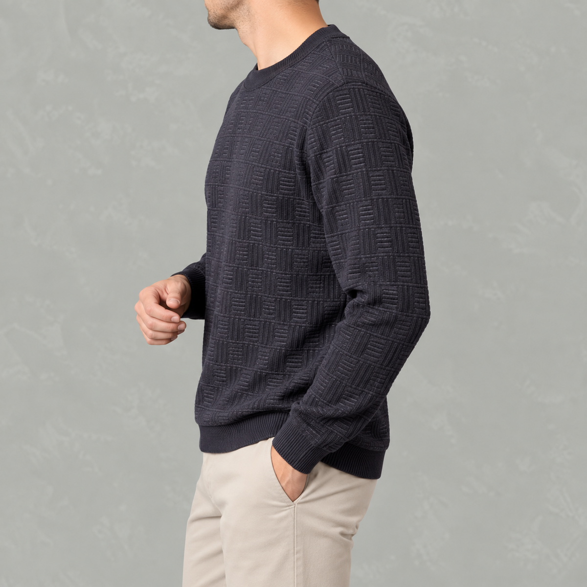 Men’s Jacquard Jumper – Fleece Lined Thick Knit Pullover