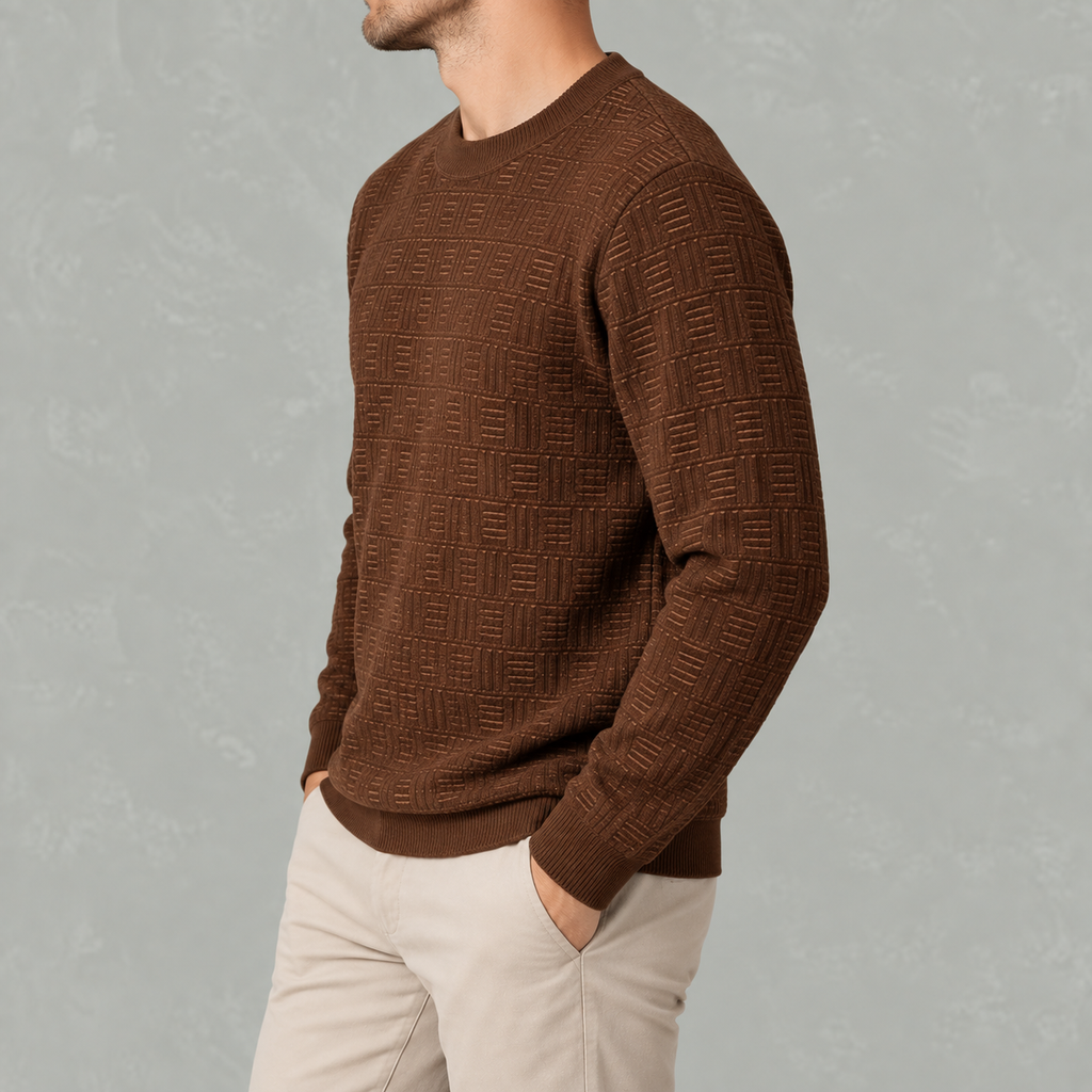 Men’s Jacquard Jumper – Fleece Lined Thick Knit Pullover