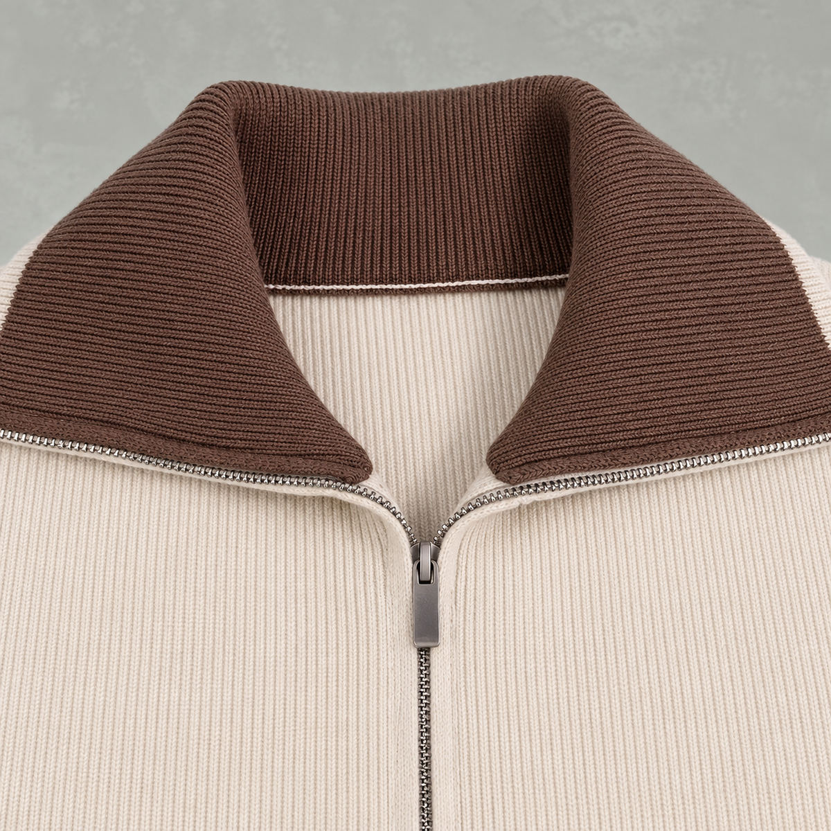 Men’s Knitted Cardigan – Full Zip Ribbed Jumper with Contrast Collar