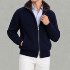 Men’s Knitted Cardigan – Full Zip Ribbed Jumper with Fur Collar