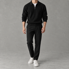 Men’s Knitted Polo Quarter Zip – Long Sleeve Zipped Polo Collar Autumn Jumper