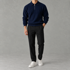 Men’s Knitted Polo Quarter Zip – Long Sleeve Zipped Polo Collar Autumn Jumper