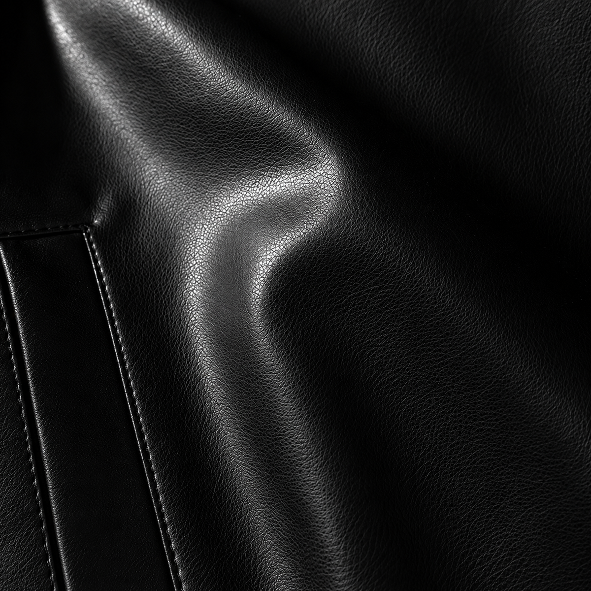 Men’s Leather Jacket – Black Full Zip Collared Bomber Jacket with Ribbed Hem
