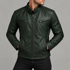 Men’s Leather Jacket – Stand Collar Motorcycle Biker Jacket