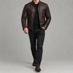 Men’s Leather Jacket – Stand Collar Motorcycle Biker Jacket