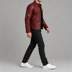 Men’s Leather Jacket – Stand Collar Motorcycle Biker Jacket