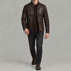 Men’s Leather Jacket – Winter Fleece-Lined Motorcycle Jacket with Zip Pockets