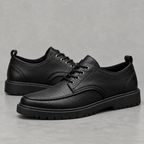 Men’s Leather Shoes – Black Lace-Up Casual Shoes with Round Toe
