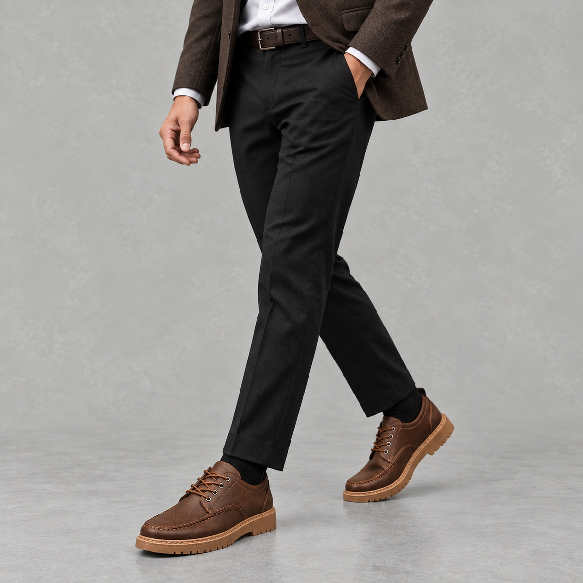 Men’s Leather Shoes – Black Lace-Up Casual Shoes with Round Toe