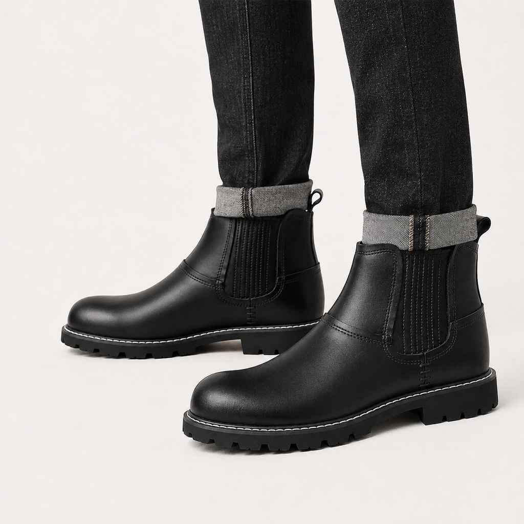 Men’s Leather Walking Boots – Round Toe Ankle Hiking Boots