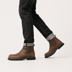 Men’s Leather Walking Boots – Round Toe Ankle Hiking Boots