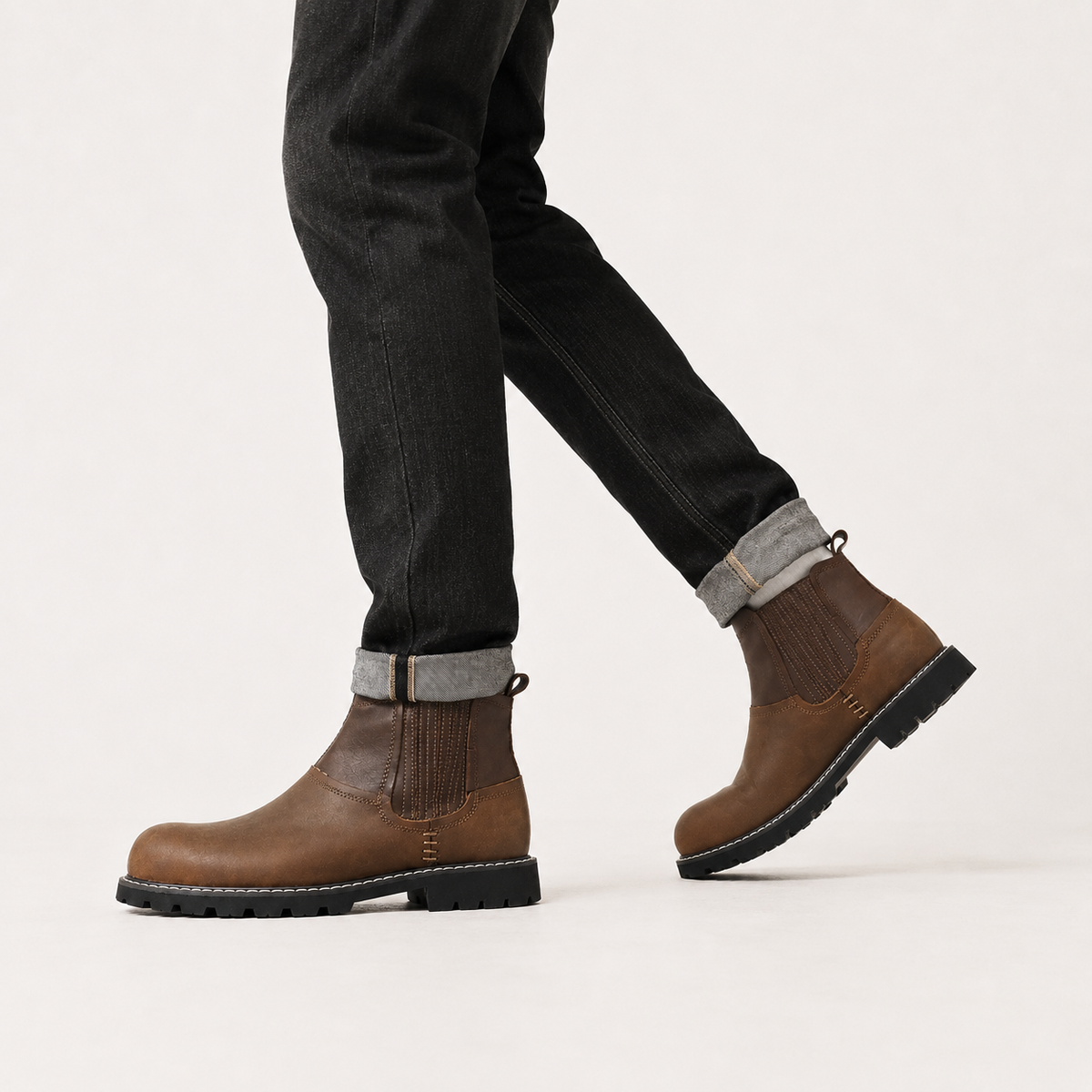 Men’s Leather Walking Boots – Round Toe Ankle Hiking Boots