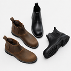Men’s Leather Walking Boots – Round Toe Ankle Hiking Boots