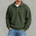 Men’s Long Sleeve Polo Shirt – Waffle Knit Retro Short Sleeve Textured Top