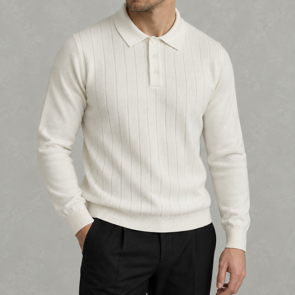 Men’s Long Sleeve Polo – Heavy Knit Long Sleeve Lapel Collar Polo