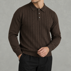 Men’s Long Sleeve Polo – Heavy Knit Long Sleeve Lapel Collar Polo