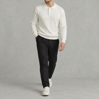 Men’s Long Sleeve Polo – Heavy Knit Long Sleeve Lapel Collar Polo