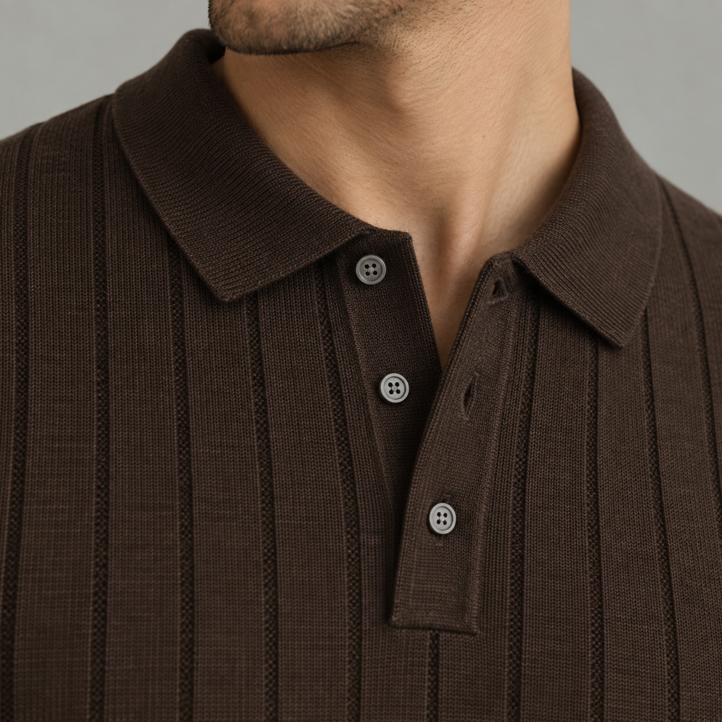 Men’s Long Sleeve Polo – Heavy Knit Long Sleeve Lapel Collar Polo