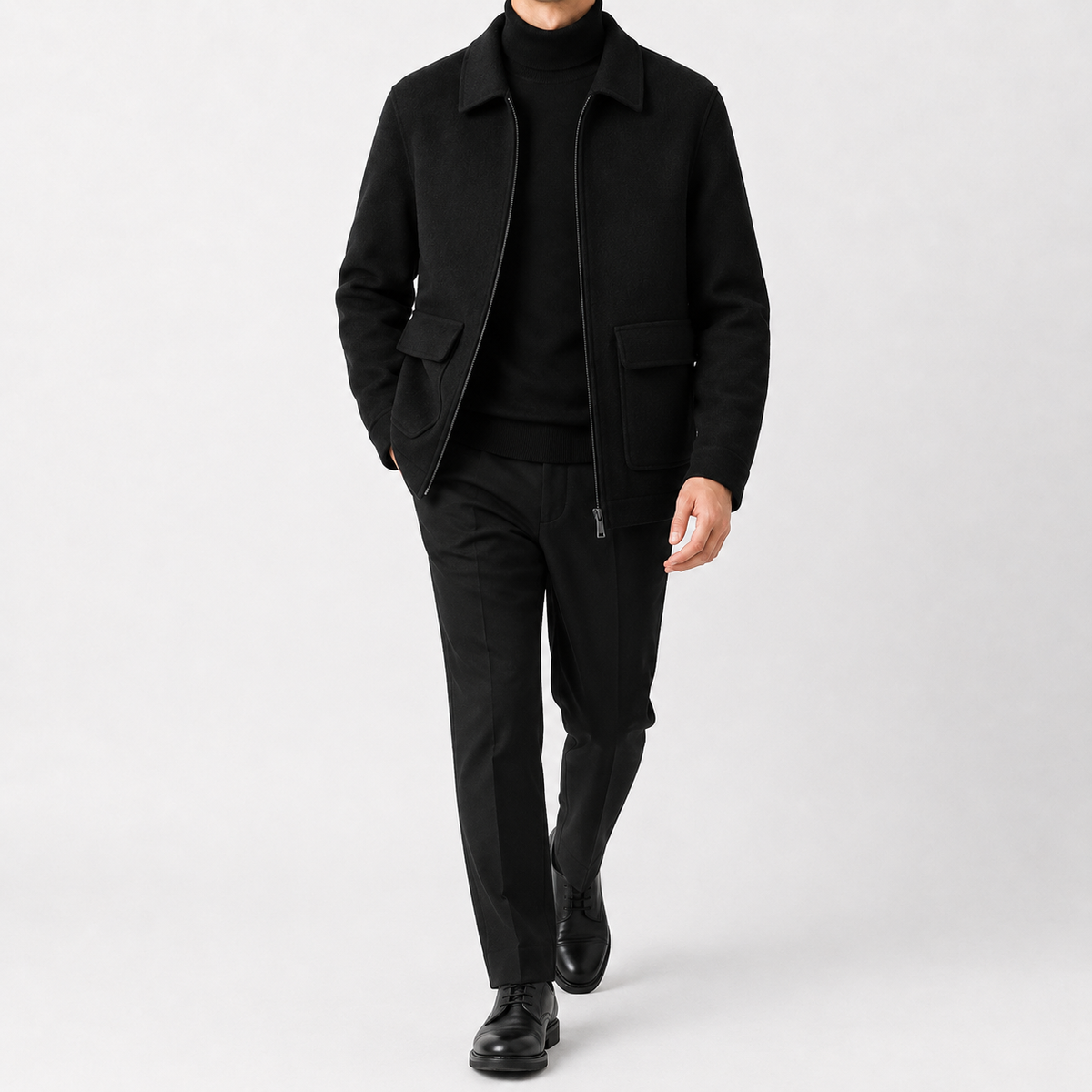 Men’s Mandarin Collar Cardigan – Loose Fit Knitted Wool-Style Jacket