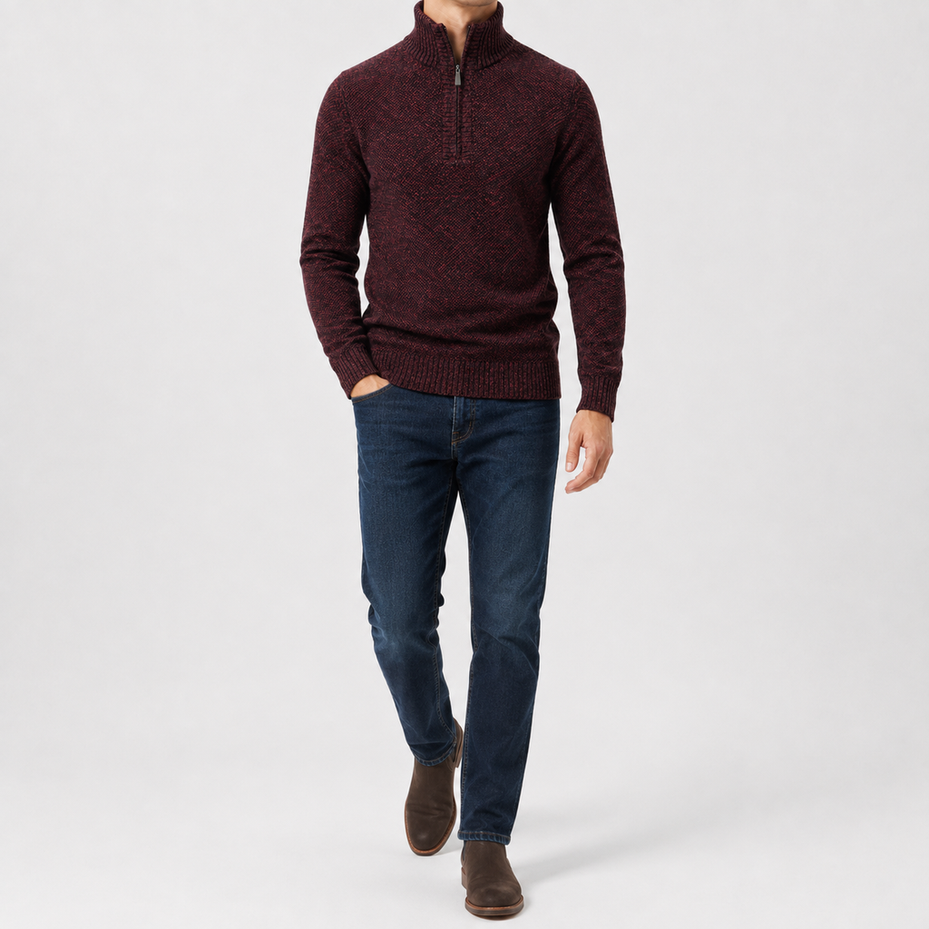 Men’s Quarter Zip Jumper – Plush High Neck Warm Knitted Pullover