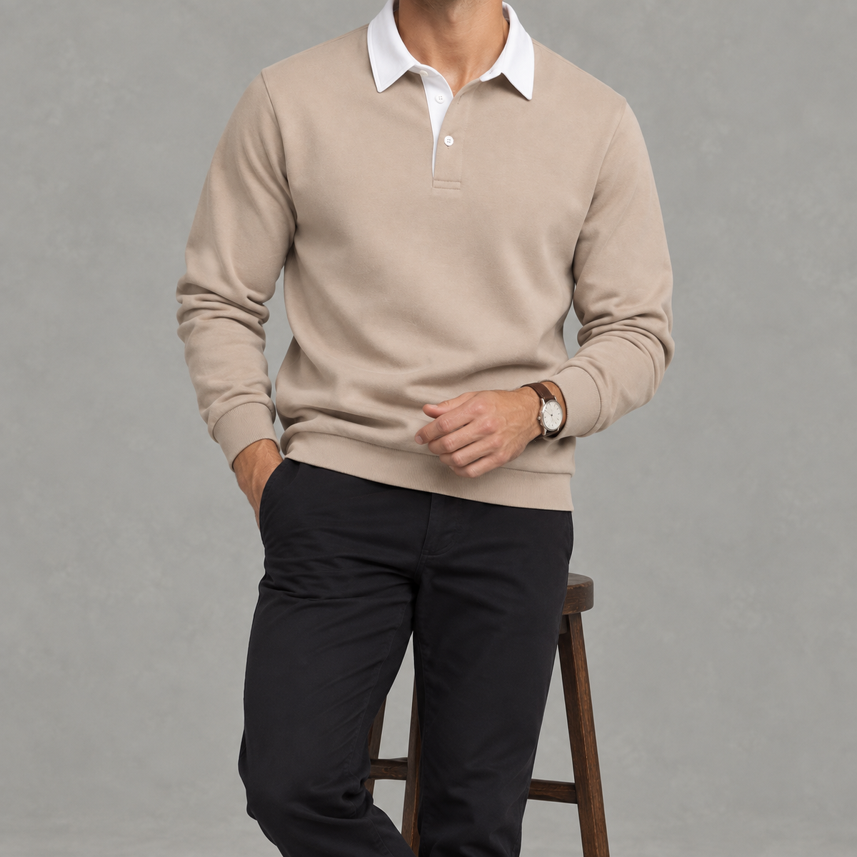 Men’s Polo Jumper – Long Sleeve Polo Collar Jumper