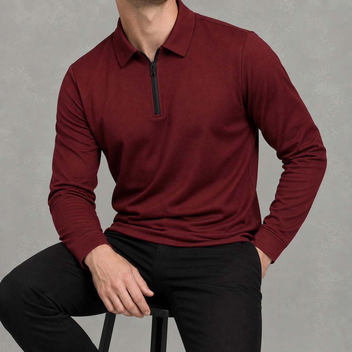 Men’s Quarter Zip Jumper – Fleece Lined Polo Collar Pullover